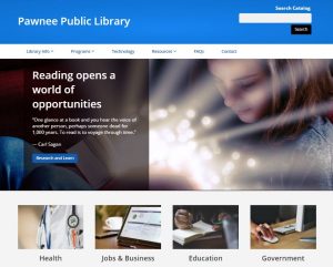 screen shot of library's new website home page